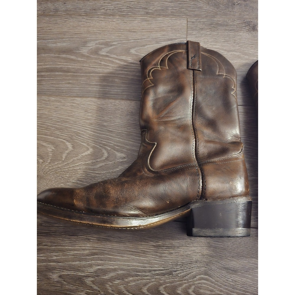 Men's Dingo Dark Brown Leather Boots Size 8EW Made In USA 7706 Western Pattern - Picture 5 of 9